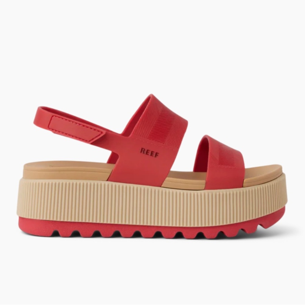 Reef Women's Bold Red and Tan Platform Sandals